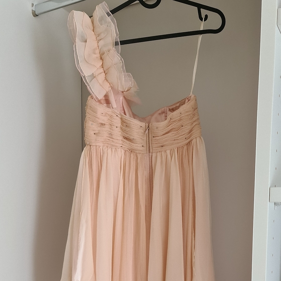 🎁Designer Gerry Shaw Pink Frill One Off Shoulder Jewel Dress - Picture 7 of 14